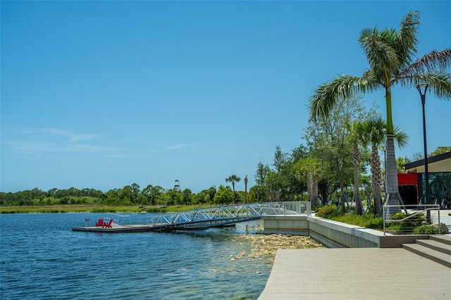 dock area featuring a water view