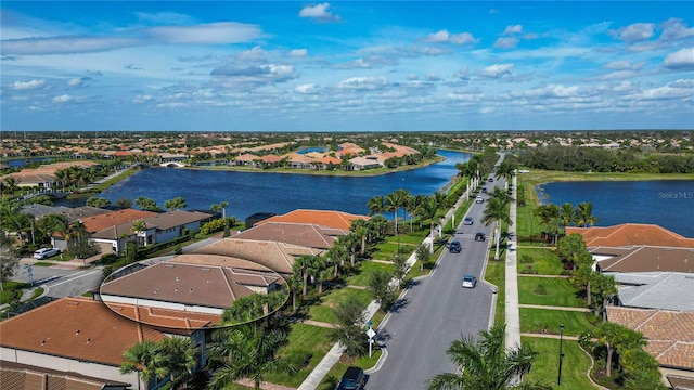 aerial view with a water view