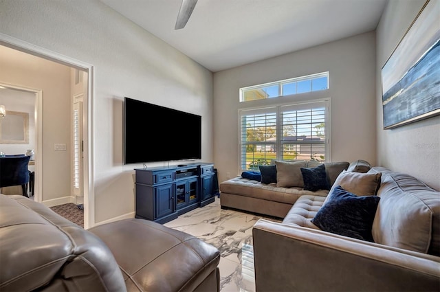 living room featuring ceiling fan