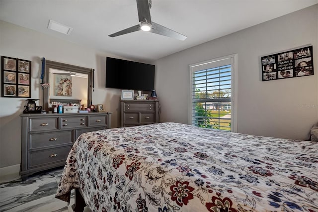 bedroom featuring ceiling fan