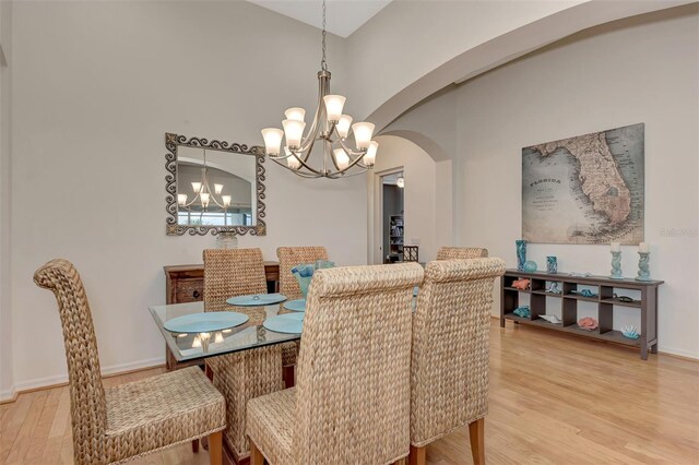 dining space featuring a chandelier and wood-type flooring