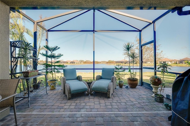 view of patio with a lanai