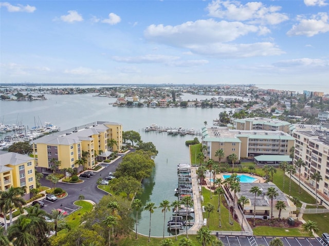 bird's eye view featuring a water view