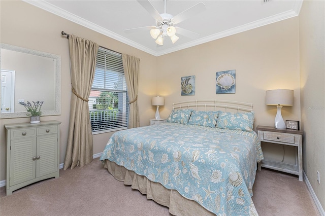 105 Treviso Ct, North Venice, FL 34275 - bedroom with carpet, baseboards, ornamental molding, and ceiling fan