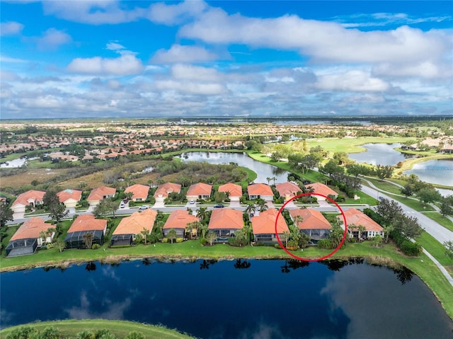 bird's eye view featuring a water view