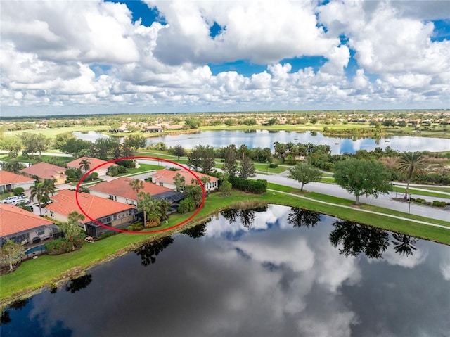 aerial view with a water view