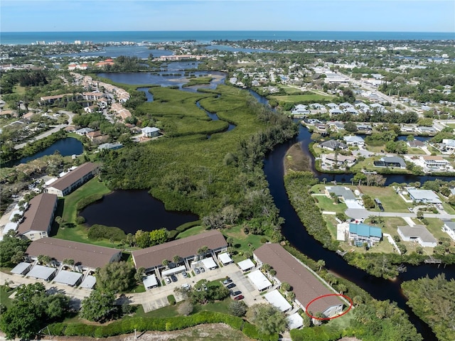 bird's eye view featuring a water view