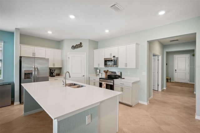 kitchen with white cabinetry, sink, and stainless steel appliances