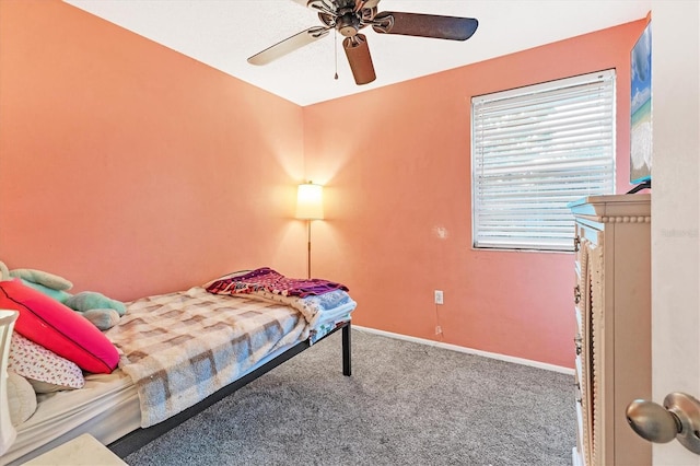 bedroom featuring ceiling fan and carpet floors