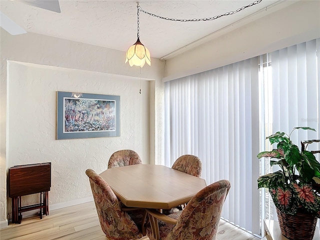 200 Park Blvd N Unit 103, Venice, FL 34285 - dining room with baseboards, a textured wall, light wood-type flooring, and healthy amount of natural light