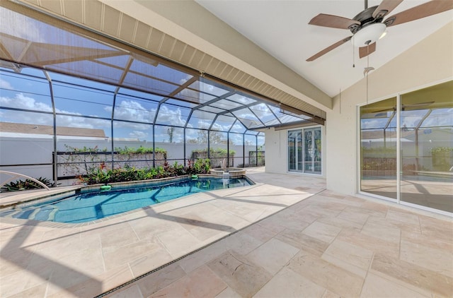1219 Nantucket Rd, Venice, FL 34293 - view of pool with a patio, a pool with connected hot tub, ceiling fan, and a lanai