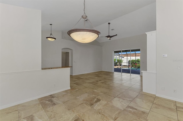 1219 Nantucket Rd, Venice, FL 34293 - spare room with high vaulted ceiling, arched walkways, and baseboards