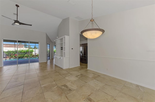 1219 Nantucket Rd, Venice, FL 34293 - unfurnished room with a ceiling fan, baseboards, and high vaulted ceiling