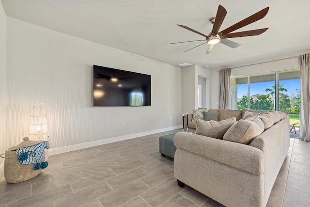 living room with ceiling fan