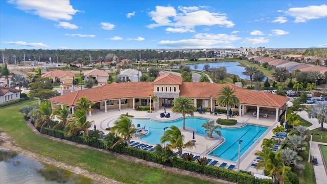 11925 Bohemian Pl, Venice, FL 34293 - aerial perspective of suburban area with a pool and a nearby body of water