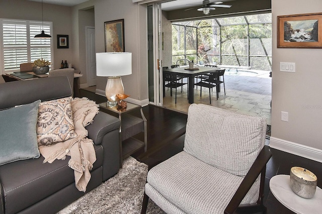 living room featuring ceiling fan