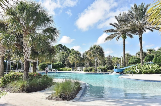 view of swimming pool featuring a water slide