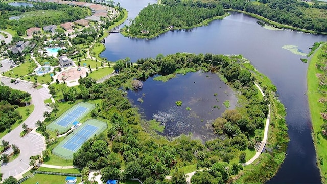 bird's eye view featuring a water view