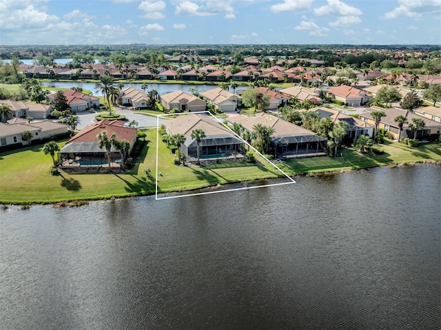 aerial view with a water view