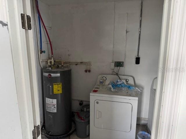 laundry room with water heater and washer / dryer