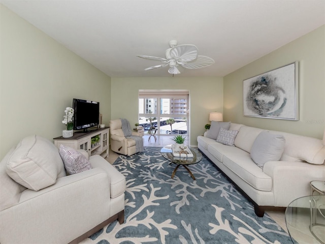 living room featuring ceiling fan