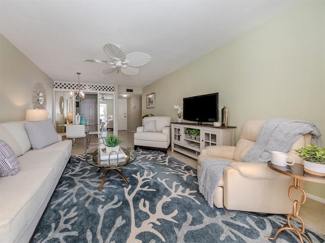 living room featuring ceiling fan