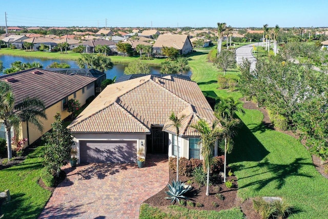 aerial view with a water view