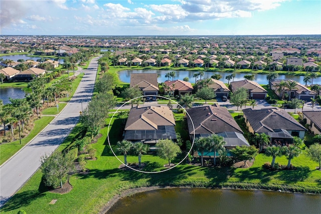 aerial view featuring a water view