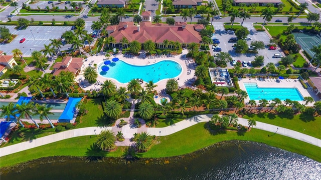 bird's eye view featuring a water view