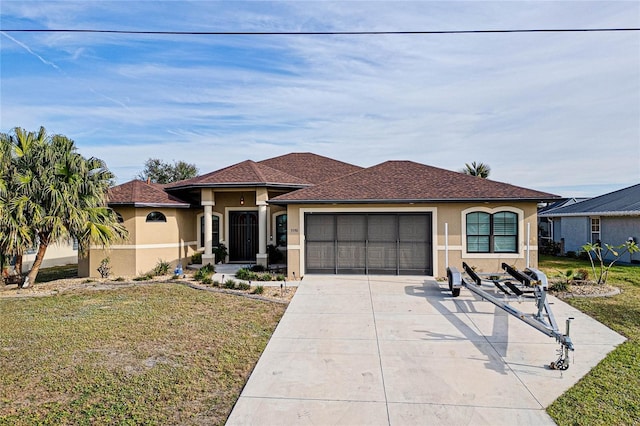 view of front facade with a garage and a front yard