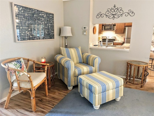 sitting room featuring sink and hardwood / wood-style flooring