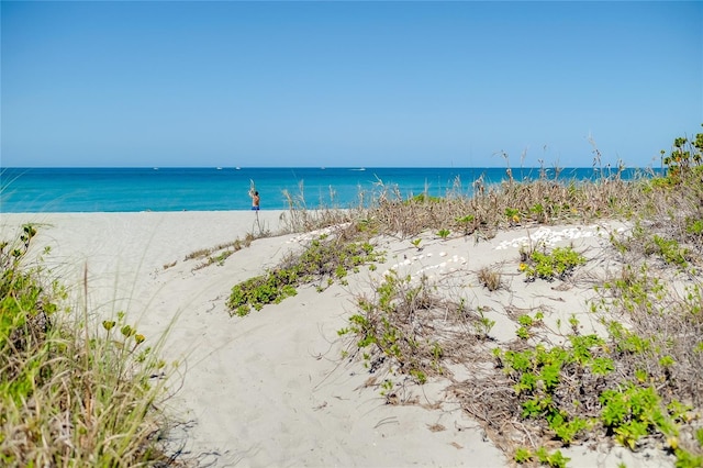 property view of water featuring a beach view