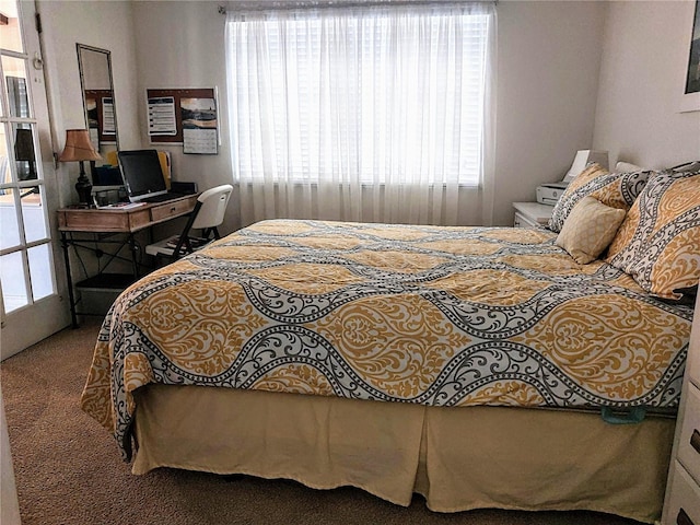 carpeted bedroom featuring multiple windows