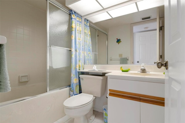 full bathroom with tile patterned floors, vanity, toilet, and shower / bath combination