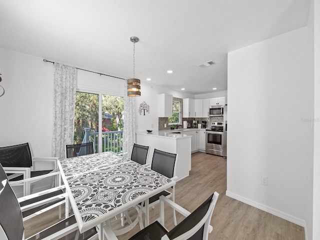 dining room with light hardwood / wood-style floors