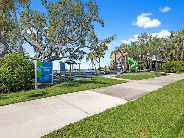 view of property's community featuring a playground and a yard