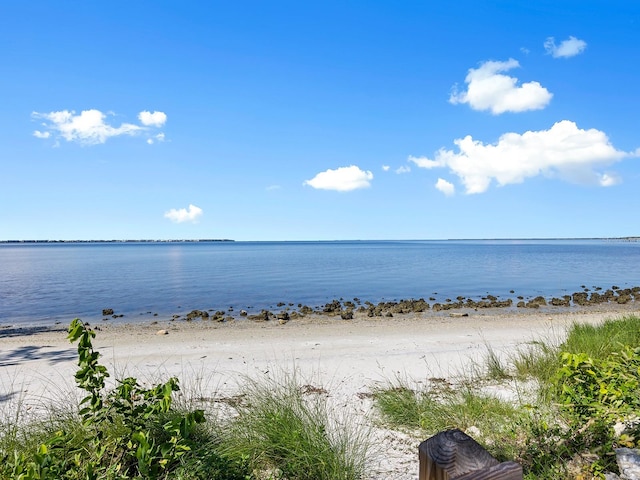 view of water feature with a beach view