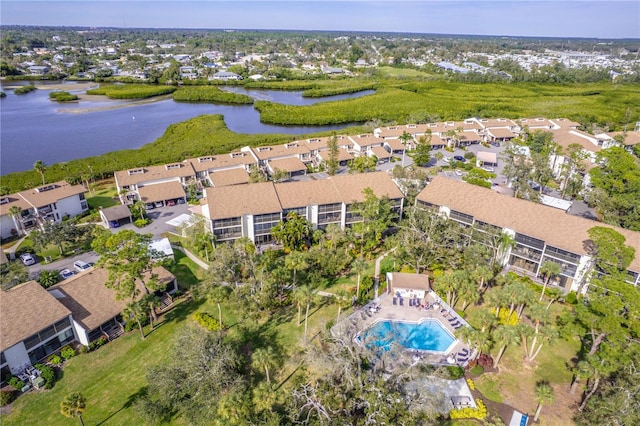 aerial view featuring a water view