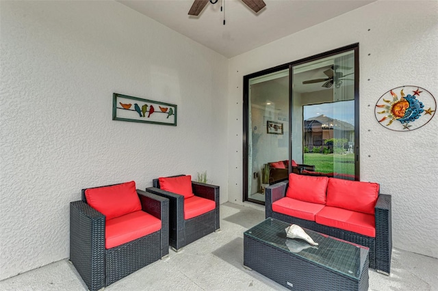 view of patio with outdoor lounge area and ceiling fan