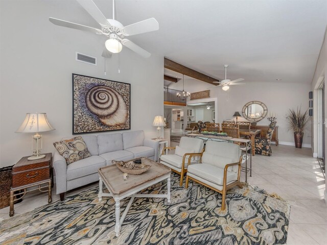1141 Sleepy Hollow Ct, Venice, FL 34285 - living room with a ceiling fan, light tile patterned floors, a chandelier, and baseboards