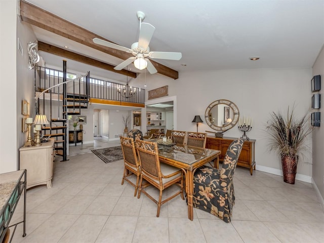 1141 Sleepy Hollow Ct, Venice, FL 34285 - dining room with ceiling fan, stairway, light tile patterned floors, and baseboards
