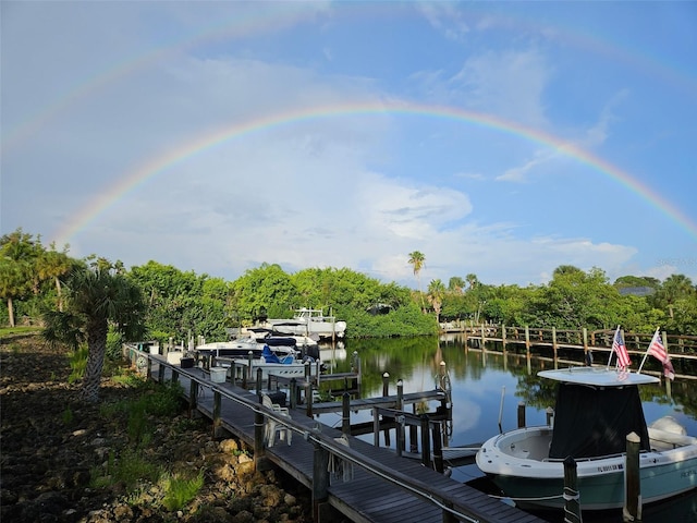 dock area featuring a water view and boat lift