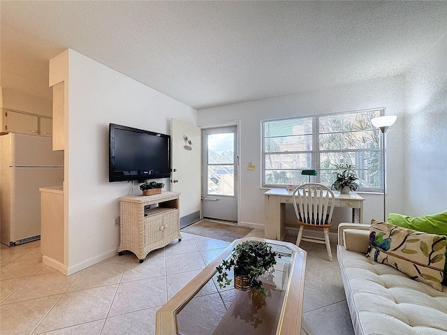 210 Park Blvd N Unit 129, Venice, FL 34285 - living room featuring light tile patterned floors, healthy amount of natural light, a textured ceiling, and baseboards
