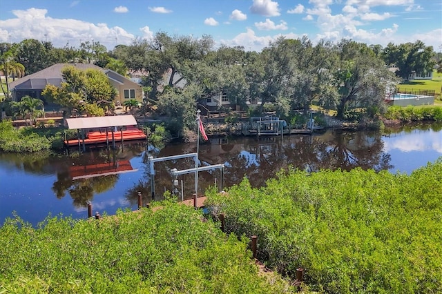 property view of water with a boat dock