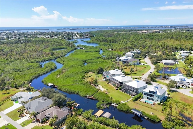 aerial view with a water view