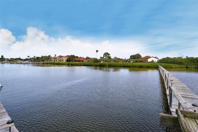 view of dock with a water view