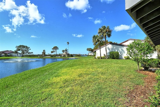 view of yard with a water view