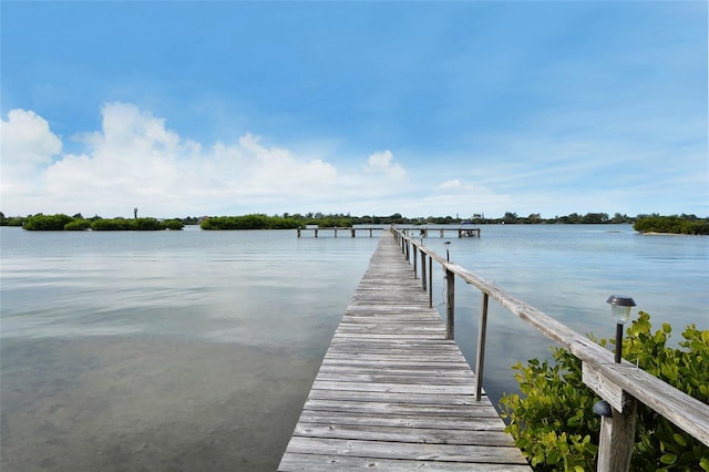 view of dock with a water view