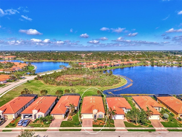 aerial view with a water view