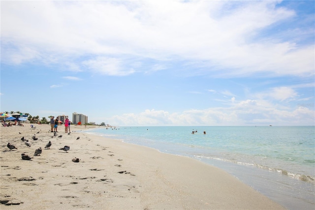 view of water feature featuring a beach view